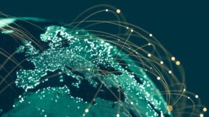 glowing green map of the globe