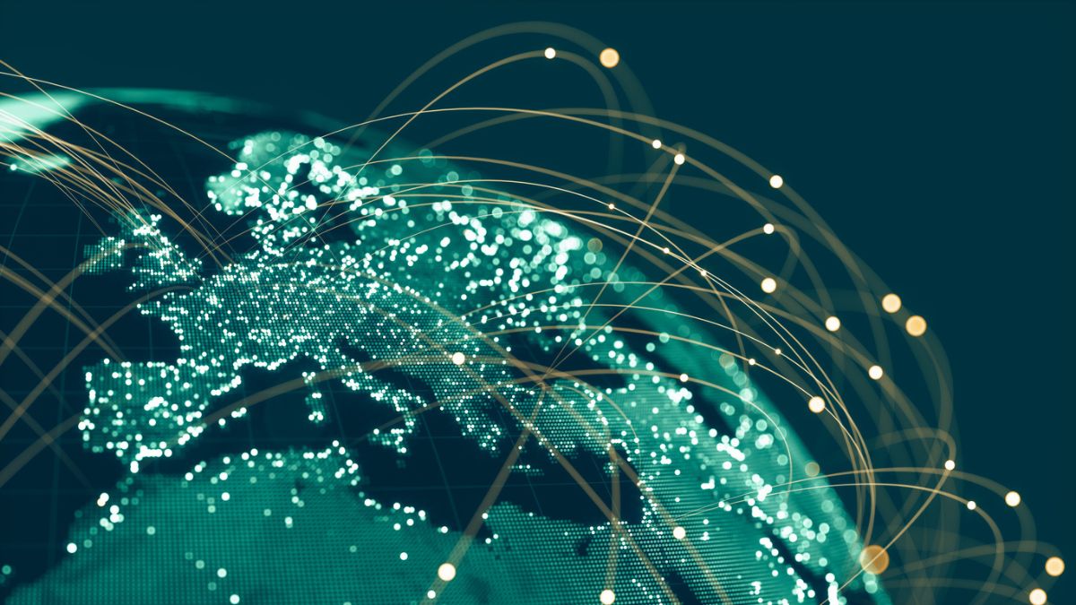 glowing green map of the globe