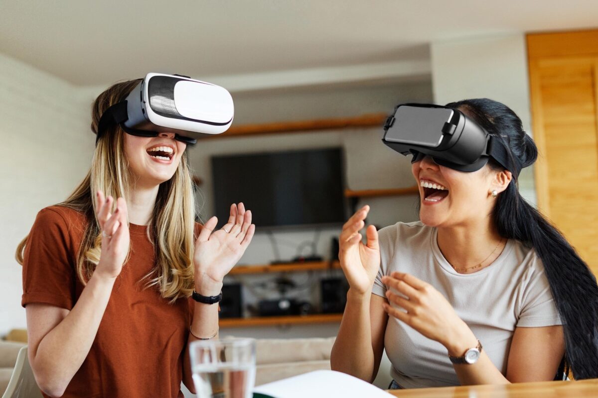 two women using virtual reality headsets