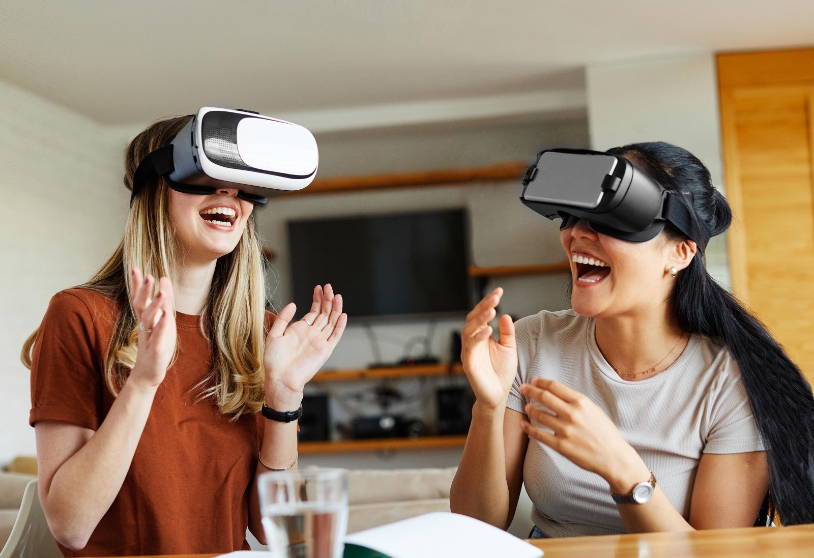 two women using virtual reality headsets